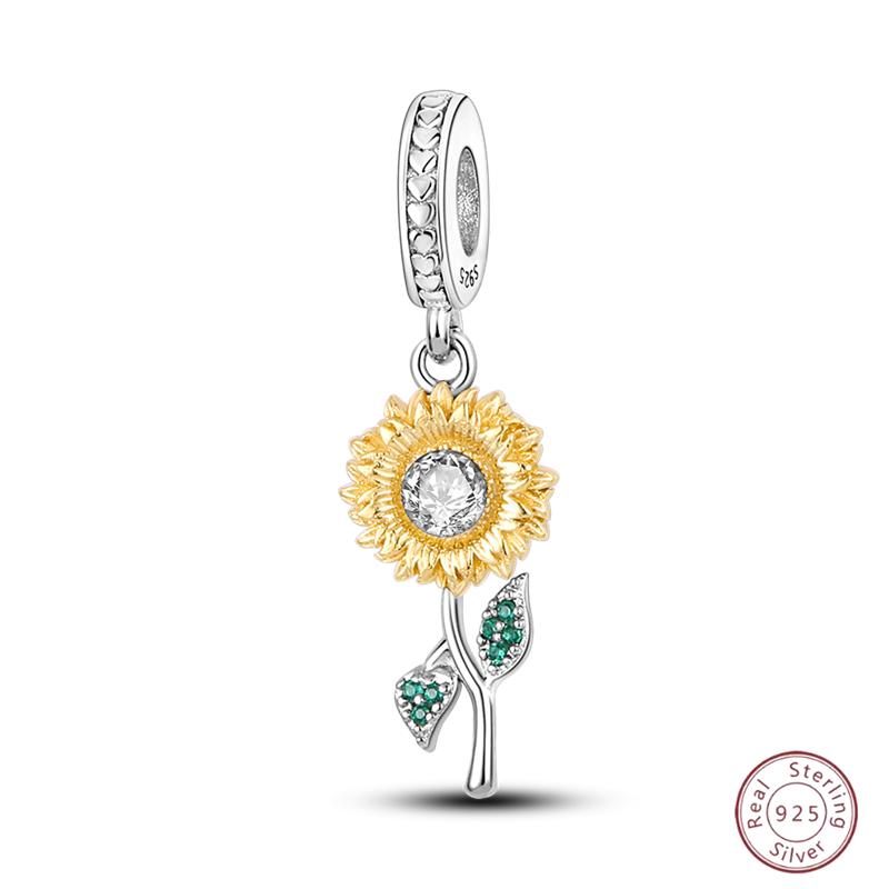 Copper Beaded Pendant Shiny Zirconia Sunflower Flower Original 3Mm Bracelet Women Fine Jewelry