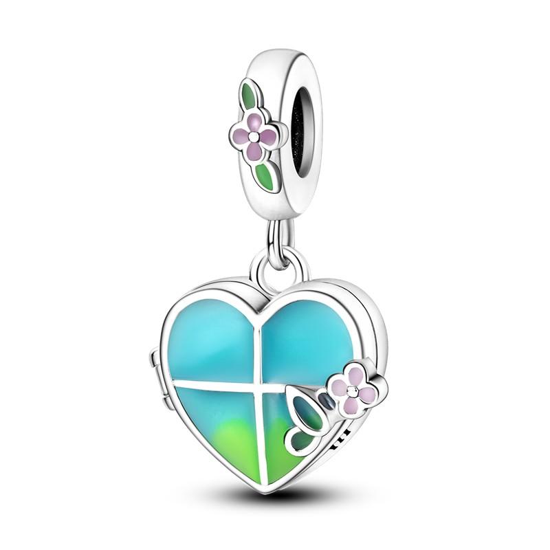 Sky Blue Color Decorative Charms Bead Elements Genuine Copper Butterflies Flower Moon Pendant Piece Suitable For Authentic Bracelet Style Jewelry