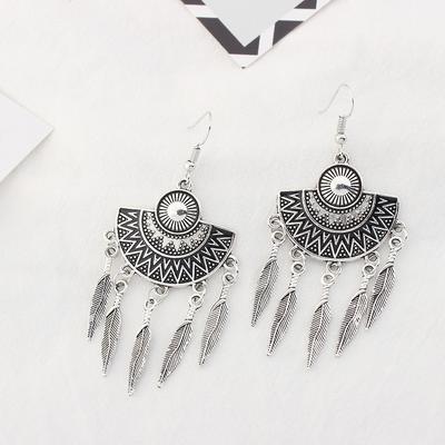 Vintage Fashion Bohemian Earrings Fan Folk Style Leaf Tassel Earrings Women's Personality Versatile Earrings