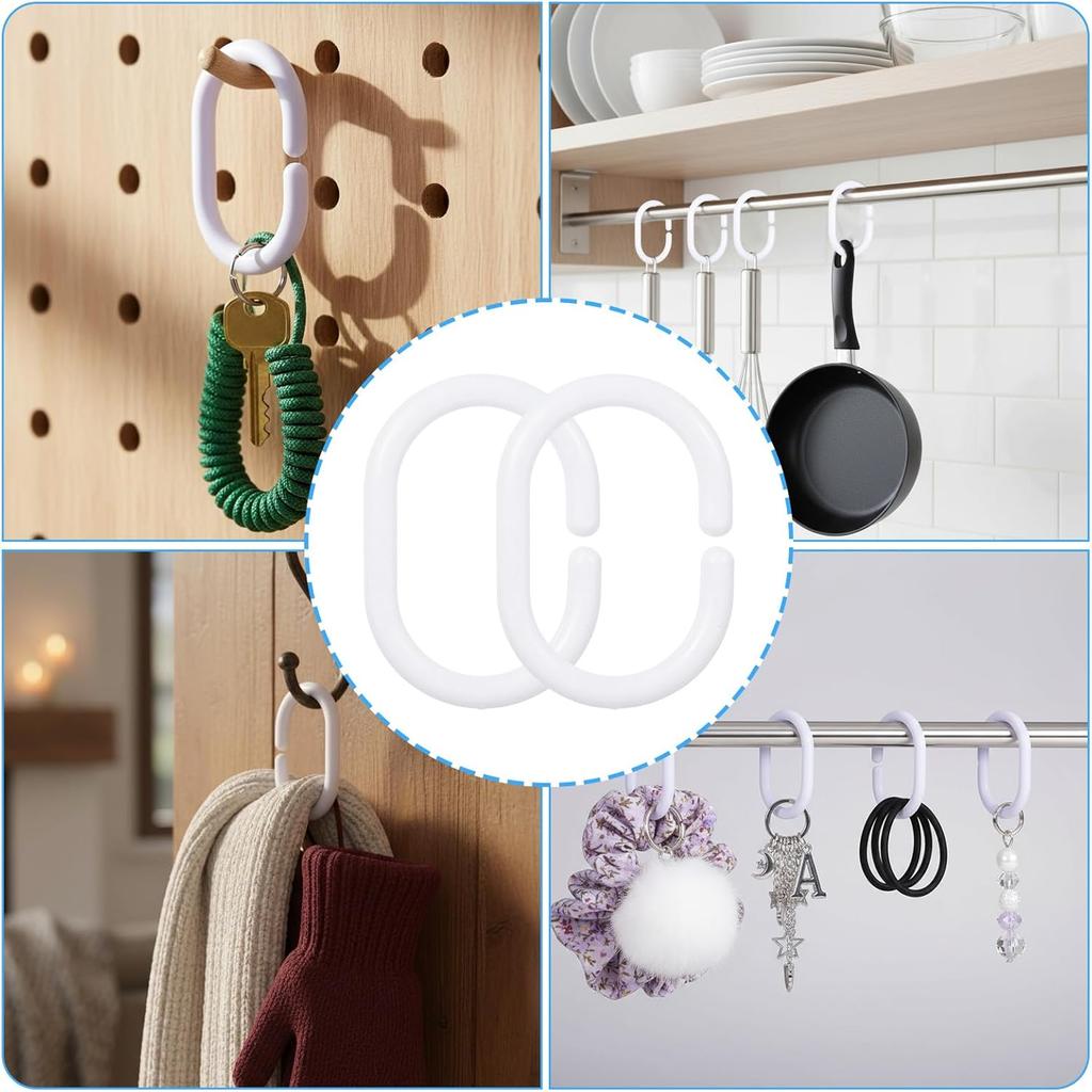 24 PCS White Plastic Shower Curtain Rings, C-Shaped Ring Hooks for Bathroom, Tub, and Window Rods Curta Hanger