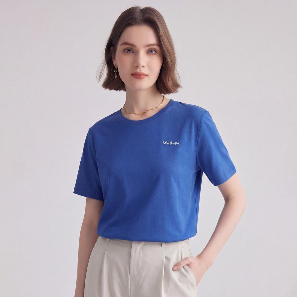 26 Summer Round Neck Unique Embroidery Loose Solid Color Versatile T-shirt with Mulberry Silk