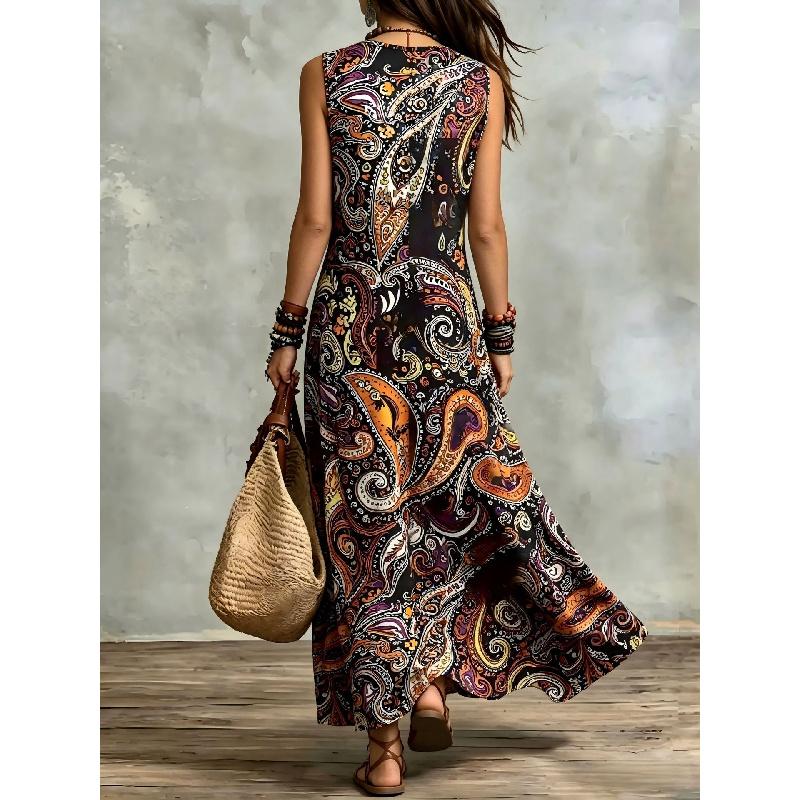 Nuovo Abito Lungo Bohemien Estivo 2026 Abito Stampato Senza Maniche da Donna