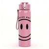 1PC Minimal Smiley Face Circle Art 750ml Color Plastic Sports Water Bottle Leakproof Flip Straw Lid Suitable for Sports Office Home Use