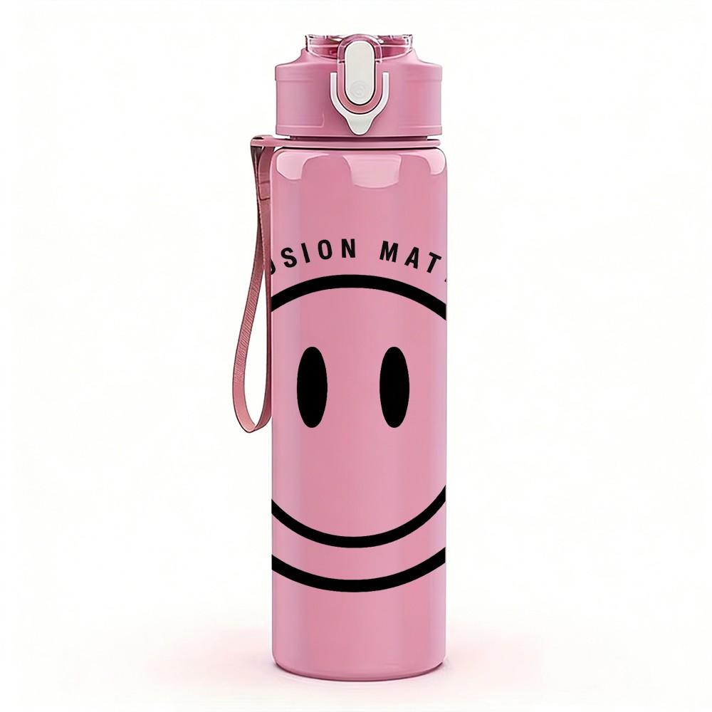 1PC Minimal Smiley Face Circle Art 750ml Color Plastic Sports Water Bottle Leakproof Flip Straw Lid Suitable for Sports Office Home Use