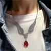 Gothic Sliver Color Angel Wings Red Water Drop Pendant Choker Necklace For Women Hallowmas Party Personality Punk Jewelry Sories