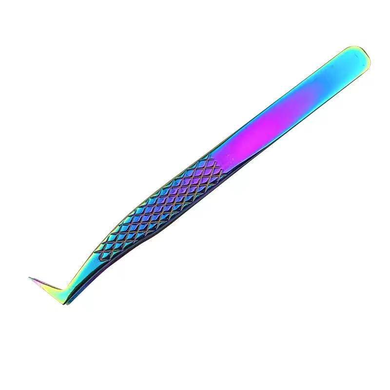 7-Shaped Cross-Stripped Eyelash Extension Tweezers for Grafting and Custom Lashes.
