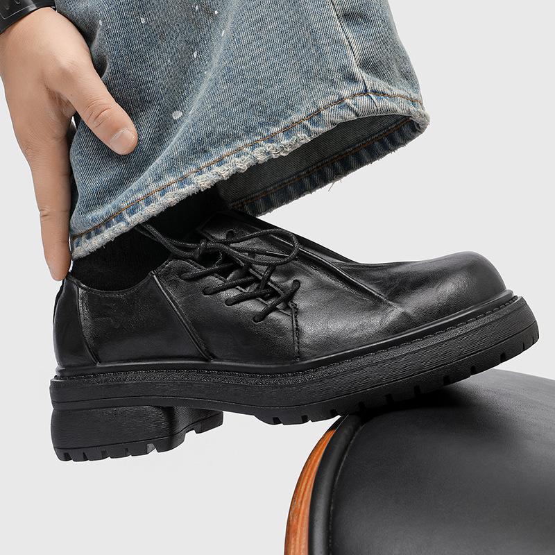 Derby Herrenschuhe Herbst Business Formell Britischer Stil Lässig Große Kopfhaut Schuhe Weiche Sohlen Bequem Ganzschwarz Offizielle Schuhe