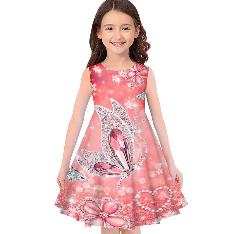Buy Girls 3D Print Dresses Kids Girl Party Sleeveless Princess Dress ...