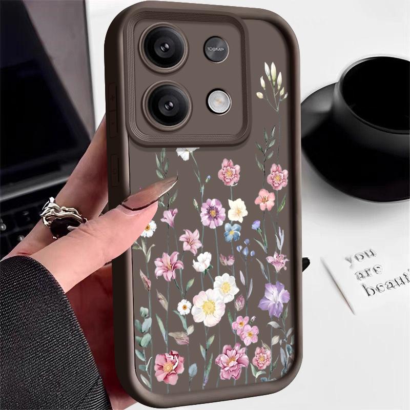 Barevný květinový vzor měkké matné pouzdro na telefon pro Xiaomi 14T 13T Poco F6 X6 Pro Redmi Note 14 Pro 13 12 11 10 TPU nárazuvzdorný kryt objektivu