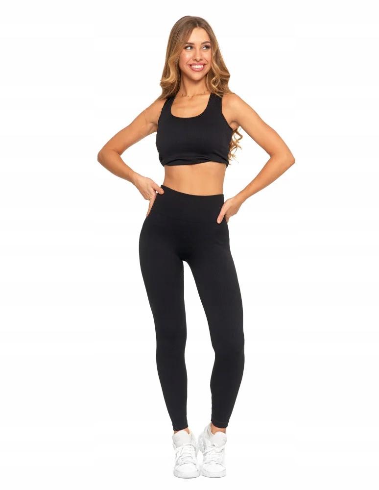Women's Ribbed Sports Leggings with High Waist Training MORAJ S/M BLACK
