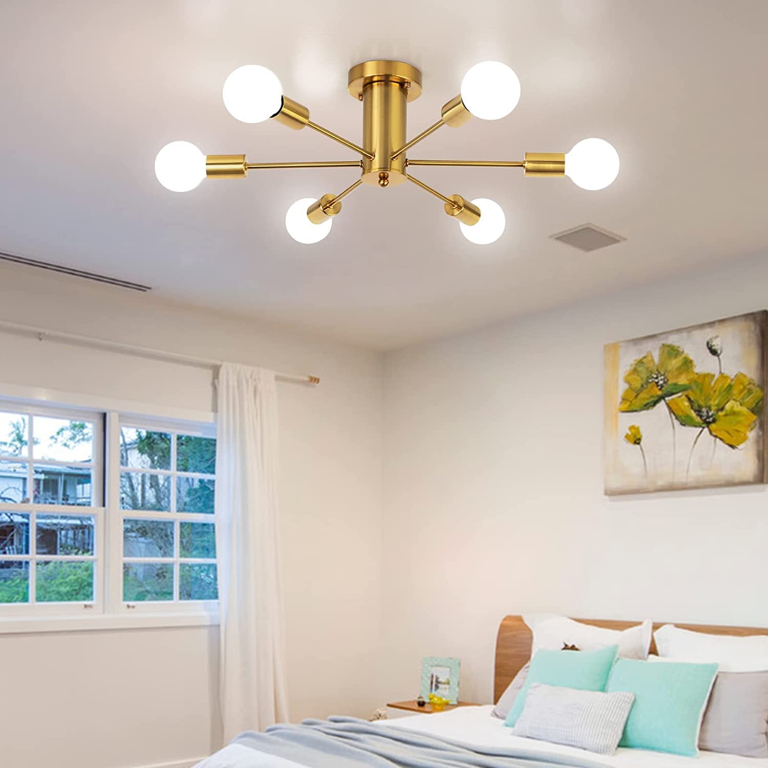 

6-Light Ceiling Light, Suitable for 6-12 Tatami Mats (approx. 12 sq ft), E26 Base, LED Bulb Compatible, Easy Installation, Modern and Stylish, Nordic