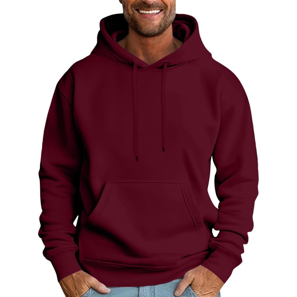 Men's Casual Loose Sweatshirt Solid Color Drawstring Large Pocket Hoodie Sports Sweatshirt