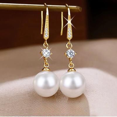 Orecchini pendenti con perle d'acqua dolce dorate, gioielli da sposa semplici e classici da donna