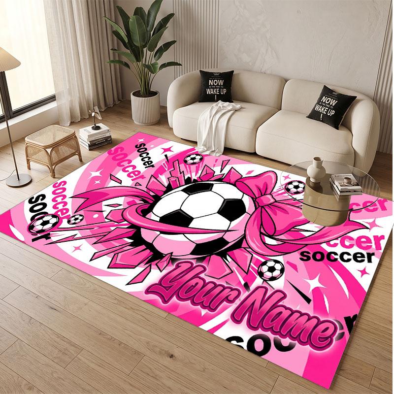 Fußball-Thema Weicher Kristall-Samt Teppich Benutzerdefinierter Name & Text Druck Rutschfester Boden Teppich für Schlafzimmer Wohnzimmer