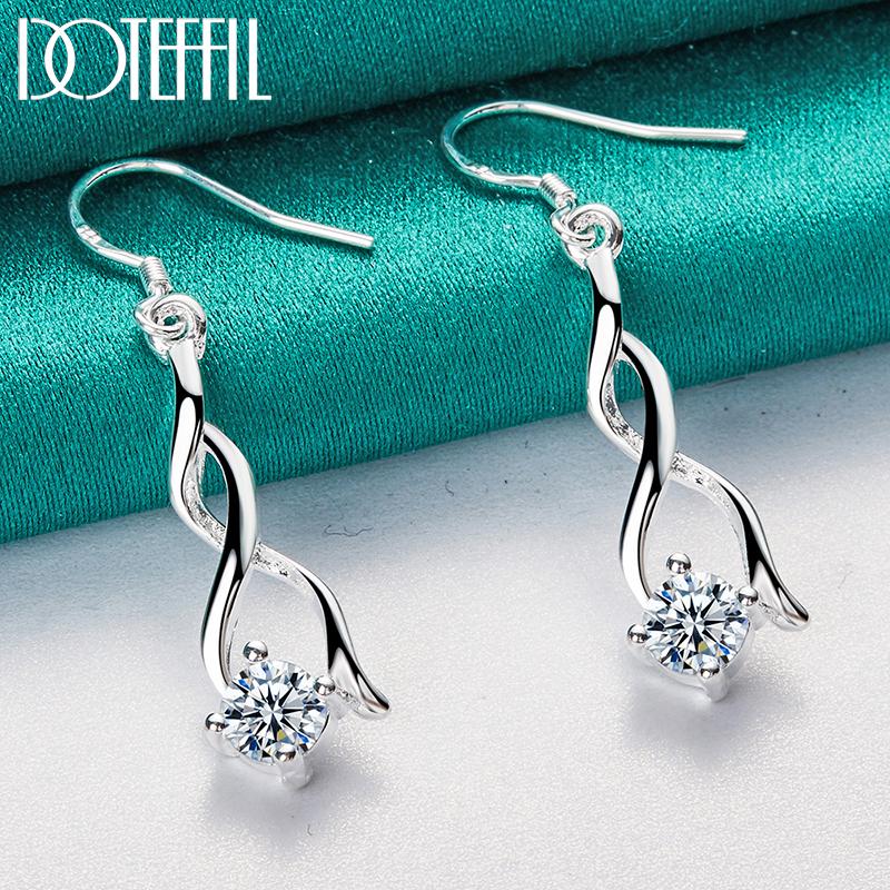 925 Sterling Silver Zircon Geometry Drop Earring for Woman Lady Wedding Engagement Party Fashion Jewelry