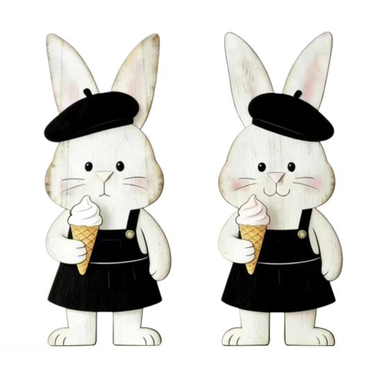

2Pcs Easter Bunny Decoration Farmhouse Rustic Couple Rabbit Table Sign Home Office Spring Easter Holiday Party Table Centerpiece Ornament D