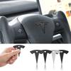 1pc ABS Matte/Glossy Black Silver Auto Logos Steering Wheel Decoration Stickers Valve Cap  Accessories For Model 3 Y X S