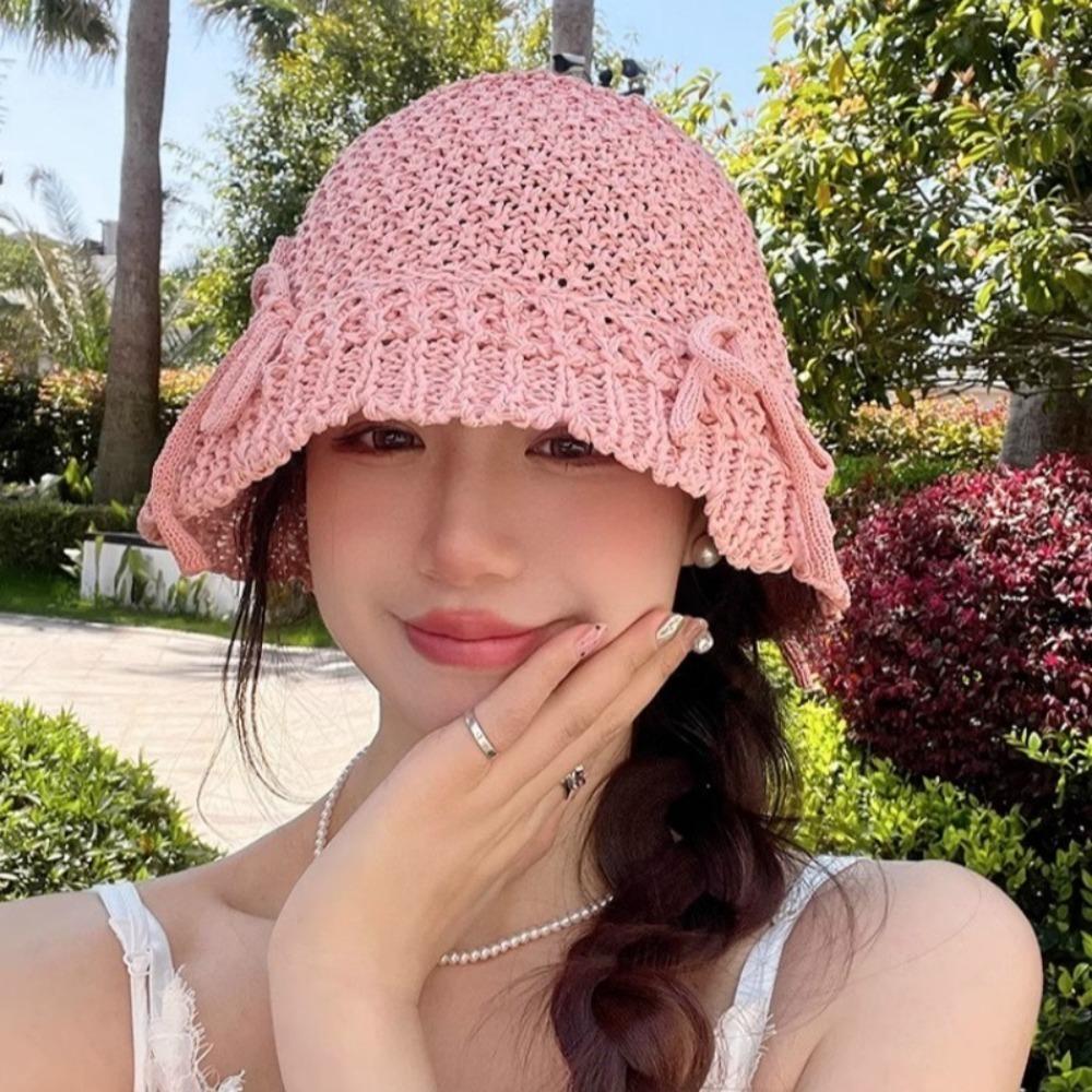 

Bow Sunscreen Hat Anti-Sun Fisherman Hat New Visor Cap Women рожевий