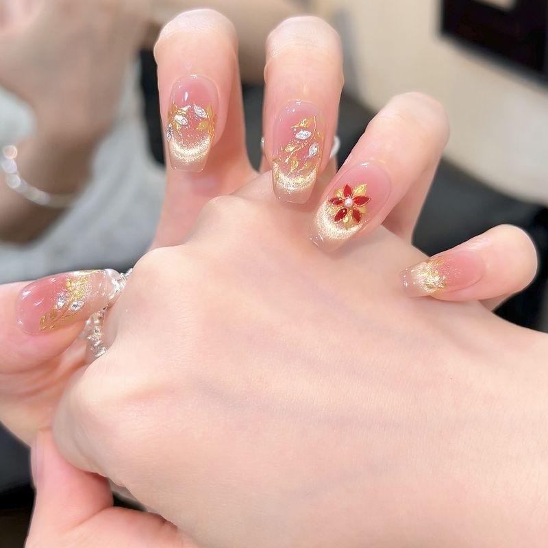 Ks Nail Art Wearable Nails Short Style 2026 New Model High-End Super Popular Cat Eye Handmade High-Quality Nude Color Stunning Nail Pieces