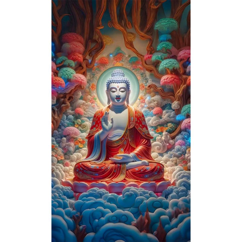 Fantasy Buddha Statue 5D Full Round Diamond Painting Kits Zen Art Buddhist Sculpture DIY Drills Mosaic Embroidery Cross-stitch