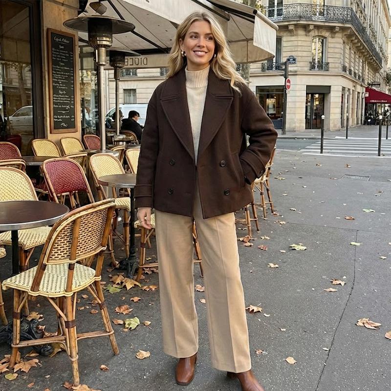Spring Autumn Women Solid Double Breasted Trench Jackets Vintage Lapel Neck Long Sleeves Female Lady Outfits