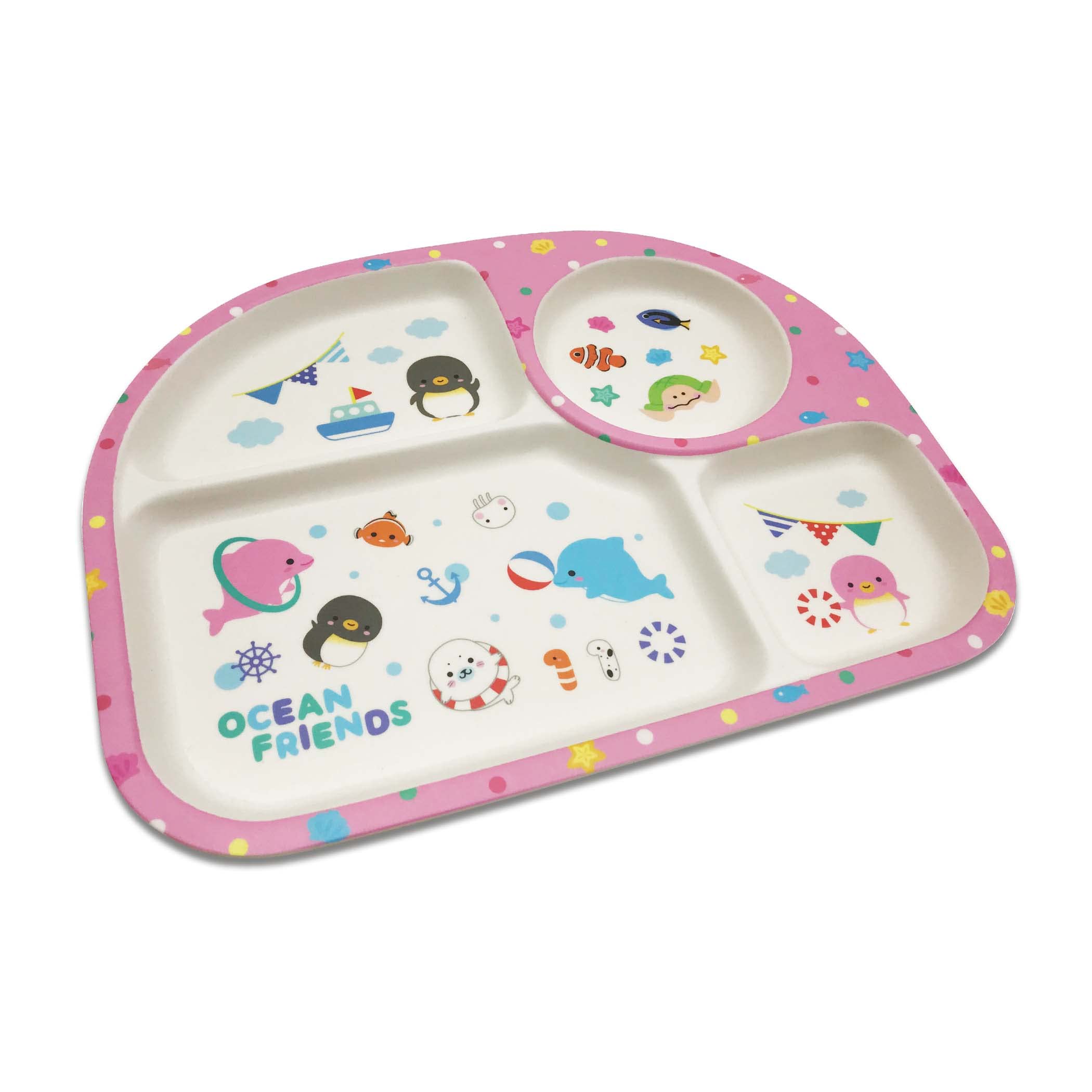 

lunch natural with for toddlers lunch Ocean Eco-friendly plate, children s tableware, lightweight, materials, dividers, (single plate, Friends, pink)