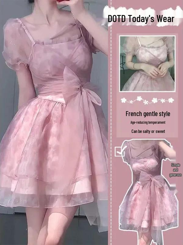 2025 Summer French Fashion Sequin Mesh Dress: Sweet, Gentle, Slimming Style for Women