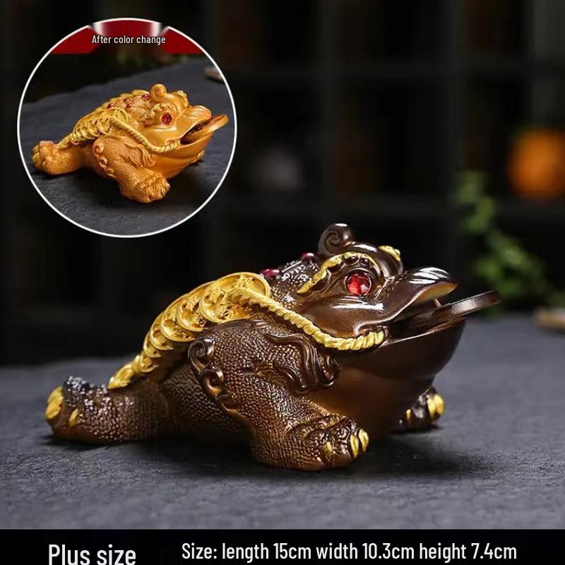 Luxury Resin Pixiu Tea Pet: Color-Changing Wealth-Attracting Ornament for Tea Sets.