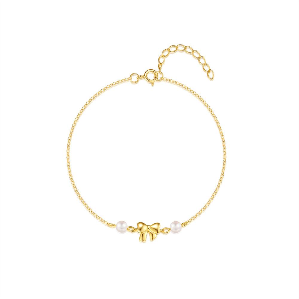

Simple S925 Sterling Silver Daily Wear Love Bow Pearl Bracelet, Women S Versatile Jewelry 925 silver золотой