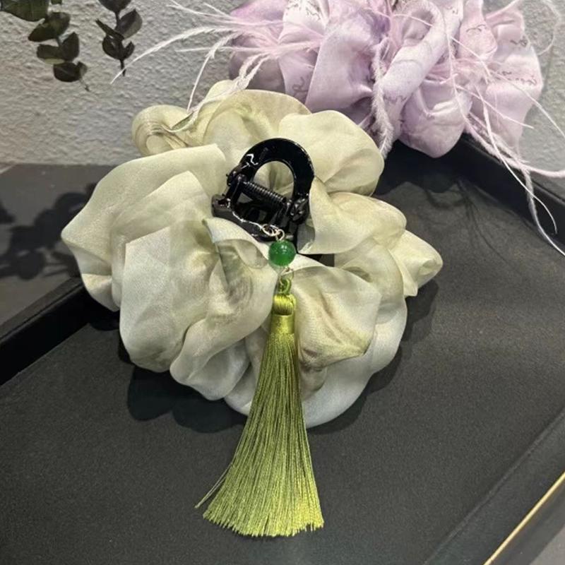 Chinese Style Mesh Bow Hair Clip For Female Simulated Wig Braid At The Back Of The Head Shark Clip Headwear