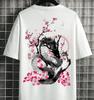Weißes Oversized T-Shirt Tuschemalerei Chinesischer Drache Kirschblüte Rückendruck Orient