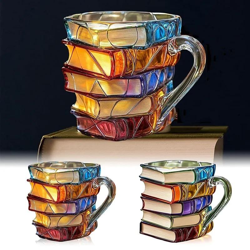 11oz Painted Book Mug Novelty 3d Painted Books Coffee Mug Unique Colorful Resin Books Stack Coffee Cup Collection Gifts
