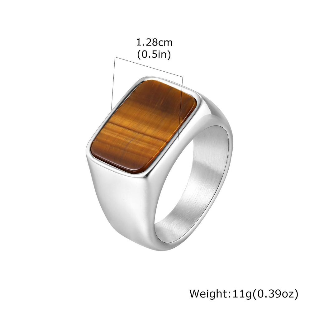Men's Stainless Steel Gold Ring with Black Glass Stone and Geometric Design (RC-619)
