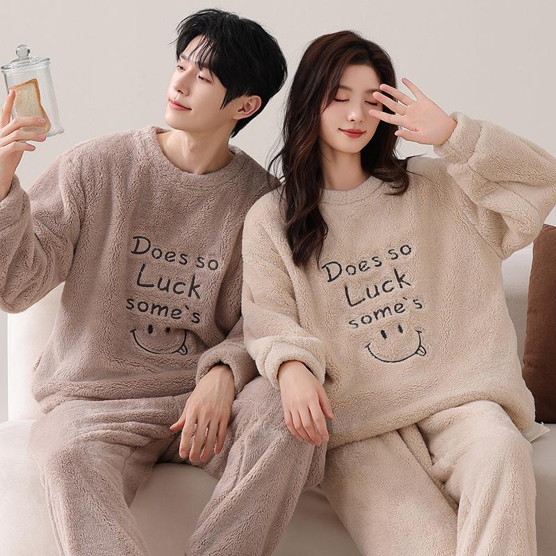 Snowflake Fleece Pajamas Women'S Winter Fleece Thickened Coral Fleece Flannel Loungewear Couple Suit Men
