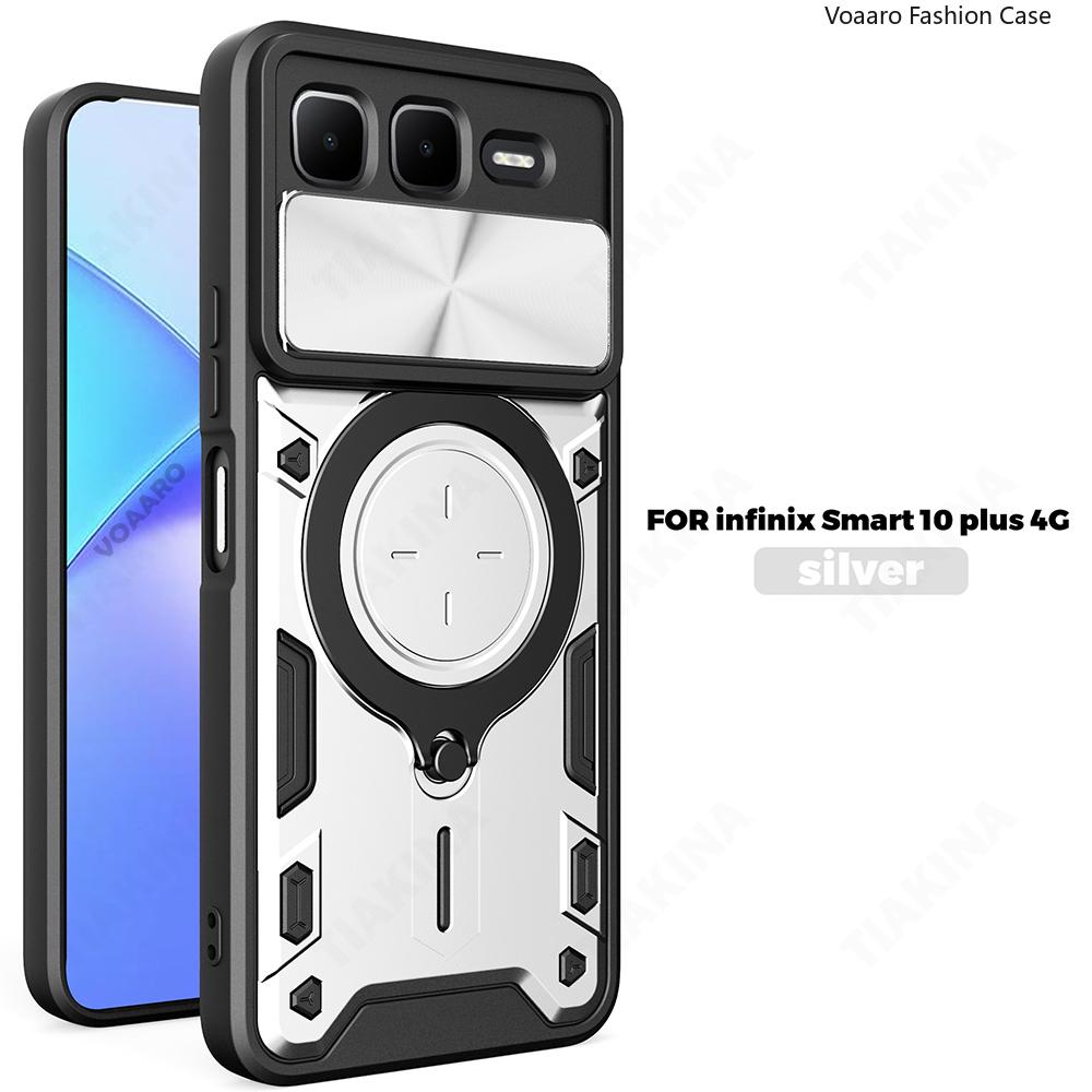 Slide Lens Armor Funda for Infinix Smart 10 Plus 4G Case for Infinix Smart 10 Plus 4G Case Magnetic Ring Stand Holder Cover Capa