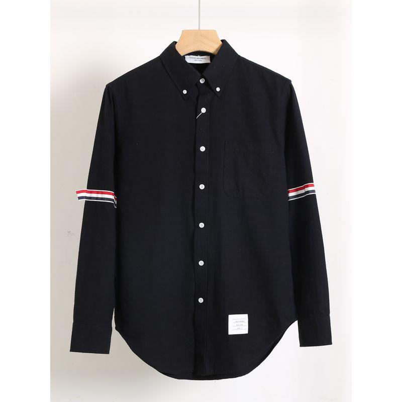 White Shirt for Men and Couples, Spring and Summer Pure Cotton Oxford Fabric, Business Casual Four-Stripe Tape, Plus-Size Long-Sleeve Shirt for Women