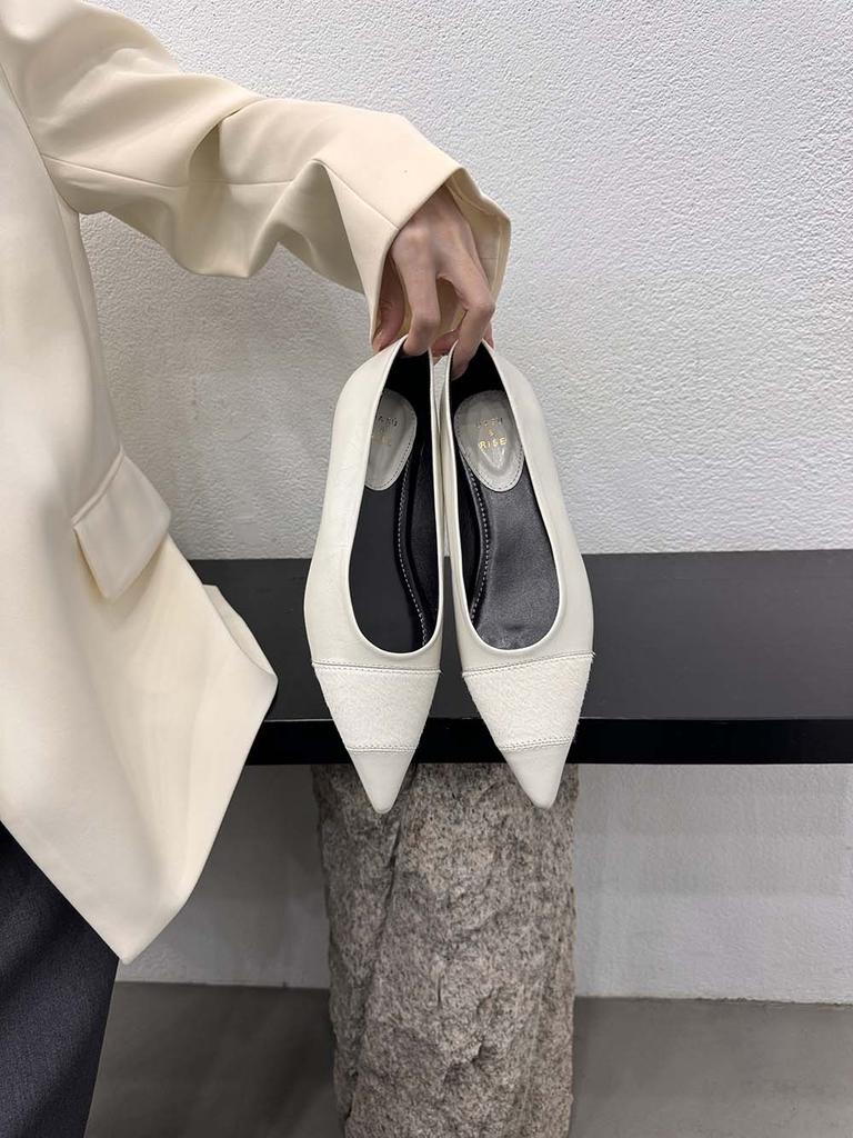 fashion Pointed Toe Women Loafers Autumn Spring Dress Shoes 2024 New Arrivals Casual Black Brown White Flock Fashion Slip On Office Shoe