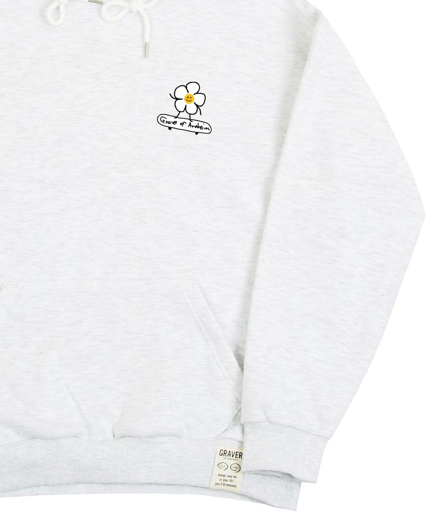 [Unisex] Flower Board Smile Hoodie_Melange White