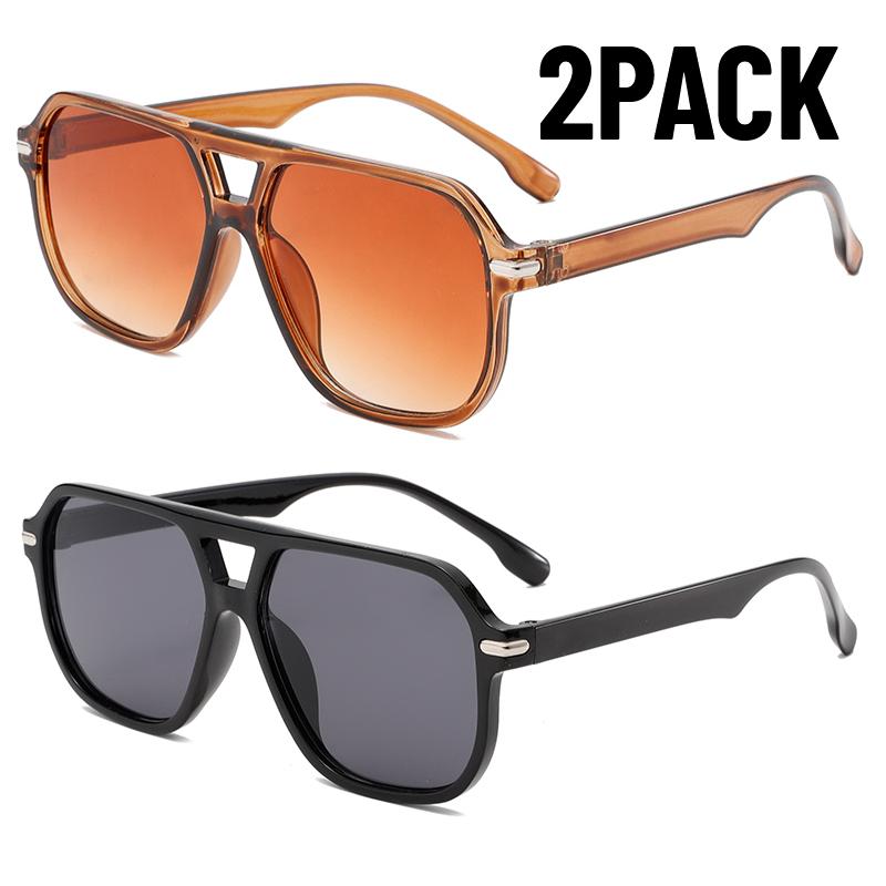 2PACK Vintage Double Bridge Black Sunglasses Women Oversized Square Frame Luxury Shades Sun Glasses Female Pilot Eyewear
