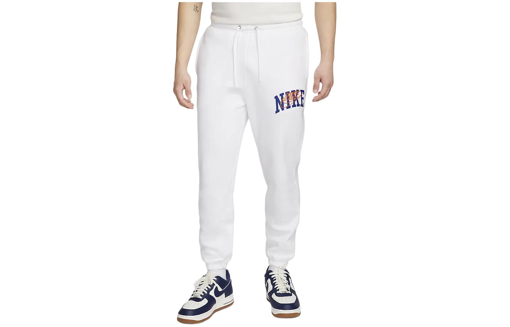 Nike Club Fleece Letter Print Lace Up Casual Elastic Cuff Fleece Lined Knitted Sweatpants Men s White FV4454-100 XXL