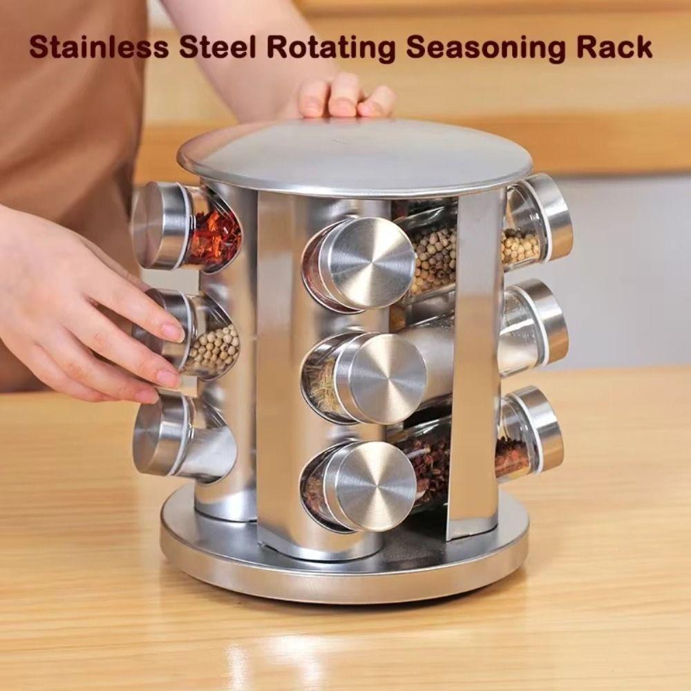 Stainless Steel Seasoning Bottle Food Grade Glass Condiments Shelf  Seasoning Storage