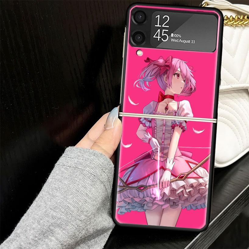 Madoka Magica Anime Case for Samsung Galaxy Z Flip7 Flip6 Flip5 Flip4 Flip3 5G Hard Phone Shell Z Flip 7 6 5 4 3 Black Cover