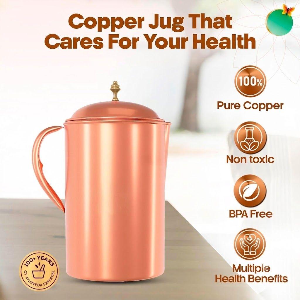 Copper Jug (2 L): Ayurveda Inspired | 100% Pure Copper | Copper Infused Water | Supports Digestive & Liver Health