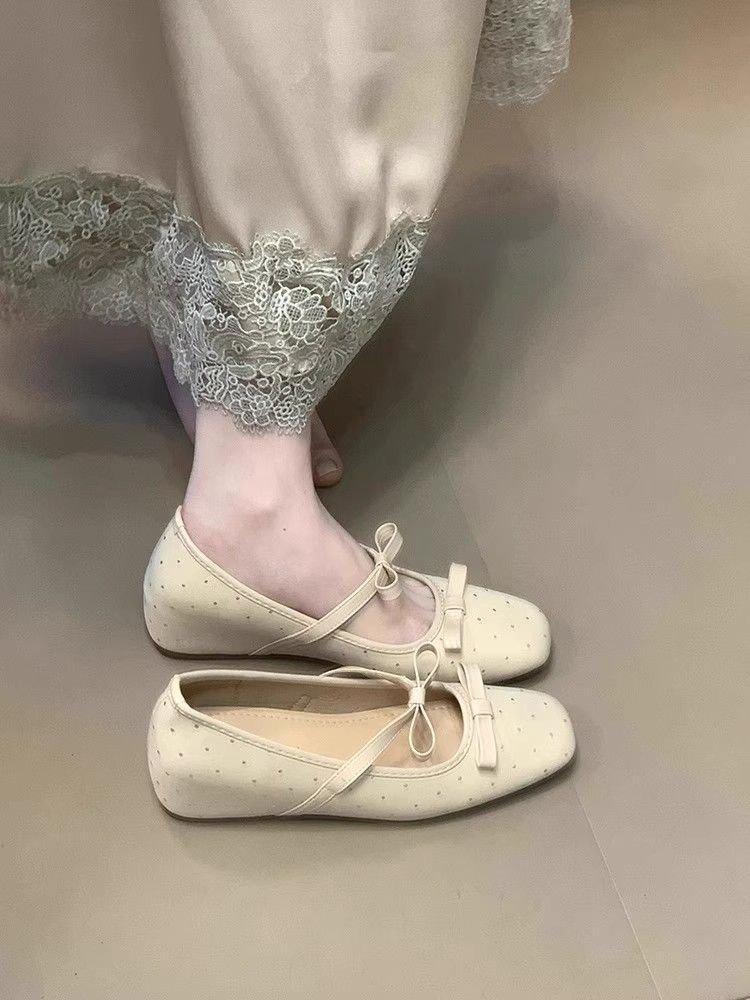Gentle French Mary Jane Spring New Evening Wind French Light Mouth Single Shoes Square Head Bow Ballet Shoes