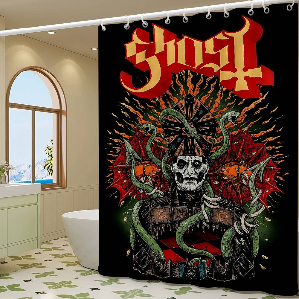 G-Ghost Band Pattern Bathroom Shower Curtain Bathroom Partition Curtain Light Opaque Waterproof Material Bathroom