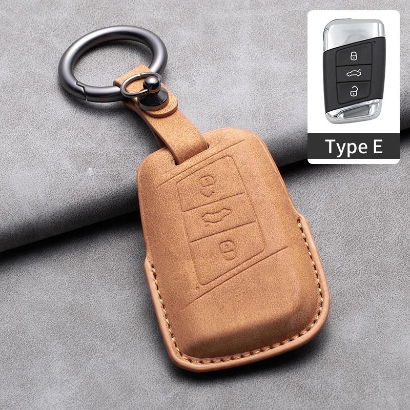 Styling Mouldings Sheepskin Leather Car Key Case Cover Fob For Volkswagen Polo VW Magotan Passat B8 TIGUAN MK2 Golf 8 2020 Car A