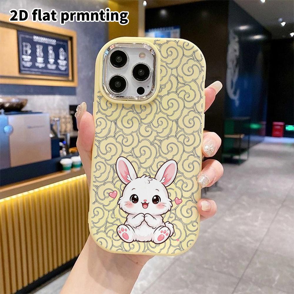 Phone Case: 2D Flat Design Suitable for iPhone 18 17 16 15 14 13 Pro, Couple Style, Pink Ear Heart White Rabbit, Christmas and Halloween Gifts