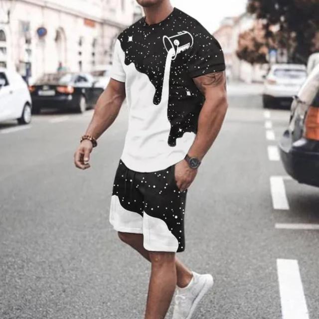 Móda Letní 2dílné soupravy Tepláky Pánské oversized oblečení Retro plážový styl 3D tisk trička Pánský oblek Tričko Šortky