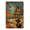 Vintage Halloween Pumpkin Ghost And Cat Metal Sign Wall Decor Humorous Iron Art for Cafes Restaurants Homes Garages