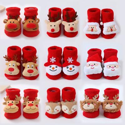 Newborn Baby Santa Claus Knitted Socks - Cute Snowman Reindeer Pattern Non-Slip First Walkers Socks